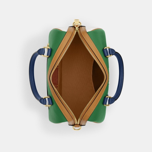 New💚🤎Coach Green Rowan Satchel Bag In Blocked Signature Canvas - Picture 3 of 5